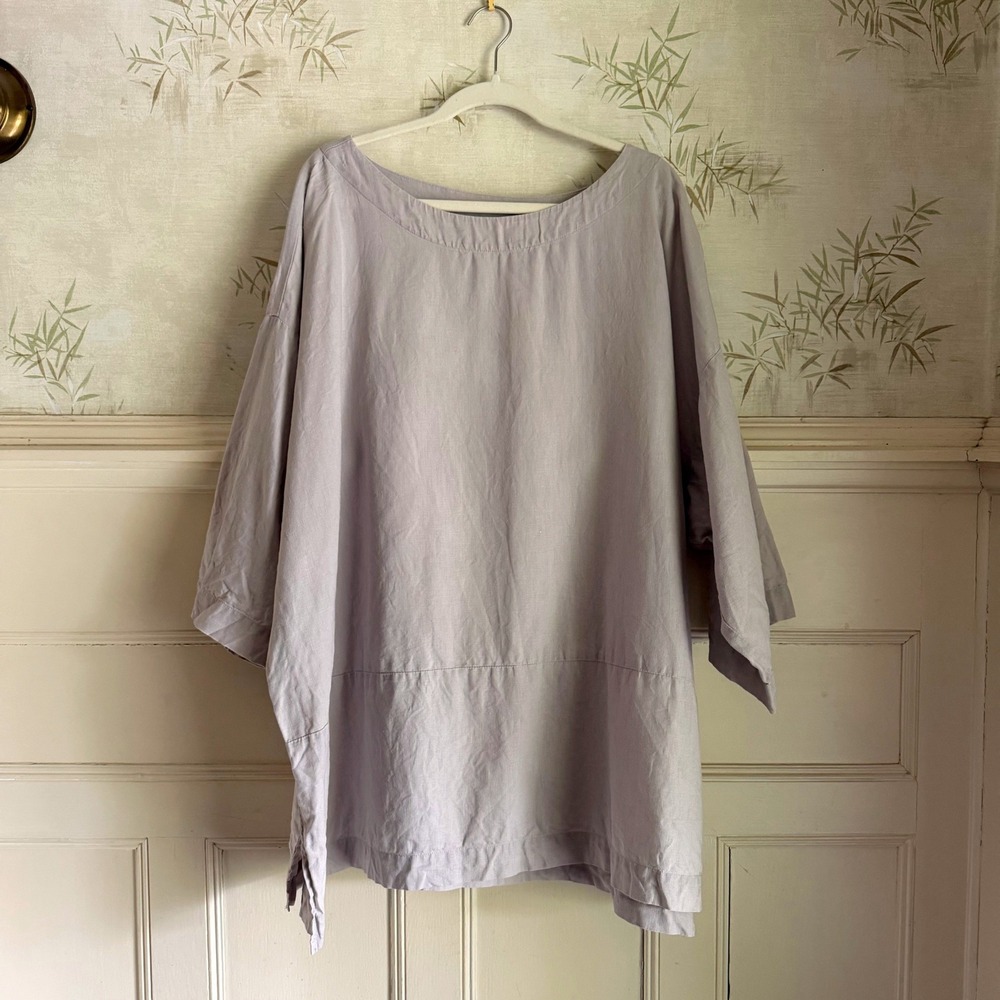 Pure Jill J. Jill 100% Linen Tunic Top 4X Lavender Oversized Boat Neck Lagenlook
